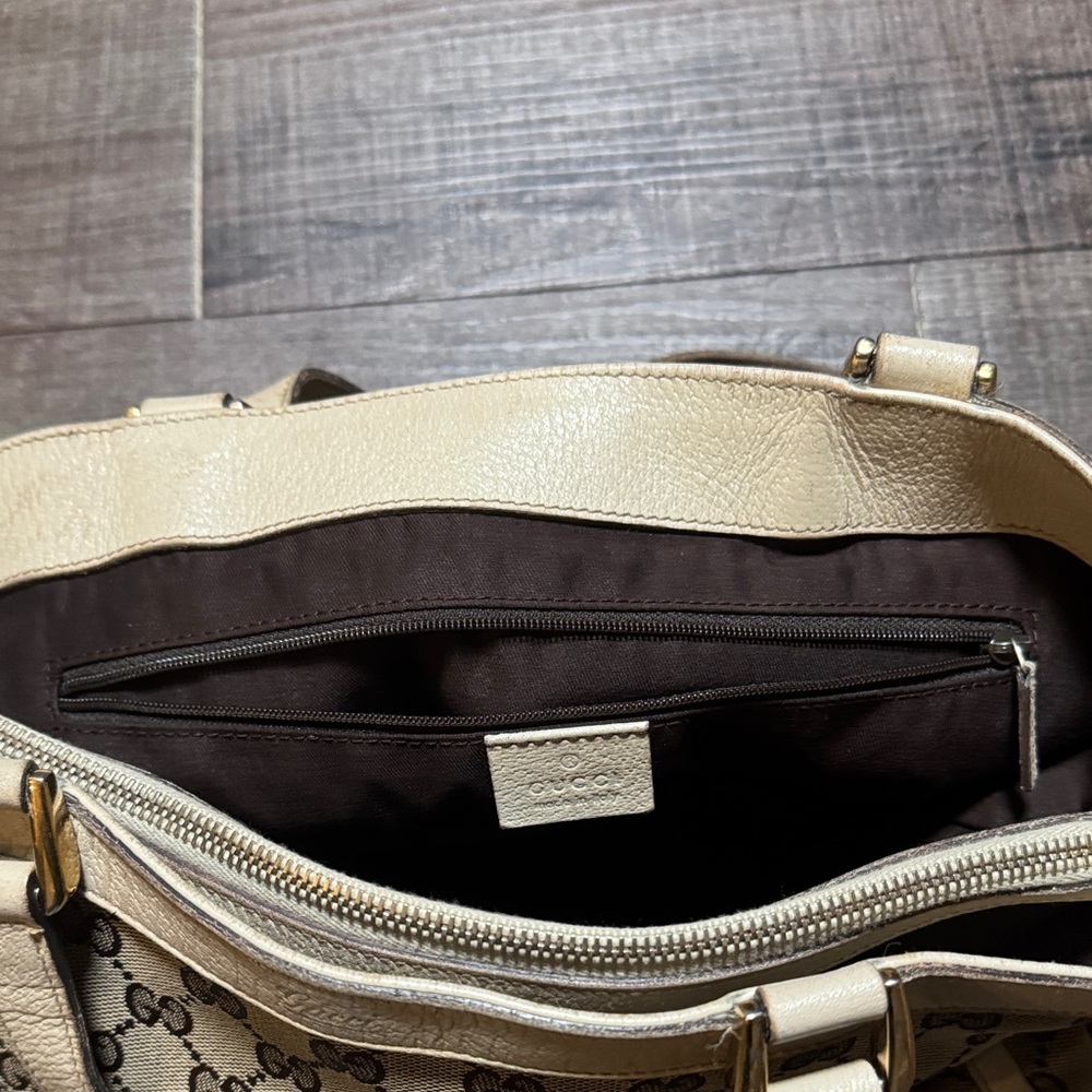 Gucci GG Canvas Leather Beige and Brown Monogram Tote Bag - Picture 14 of 16